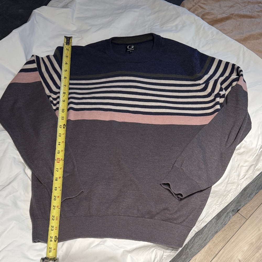 Men's Striped Sweater - Pink and Gray